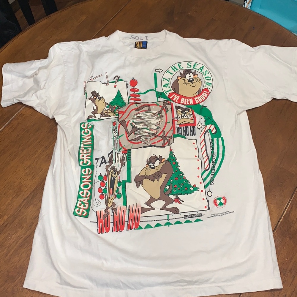 Vintage 1995 T-shirt warner Bros Taz season greetings Christmas
